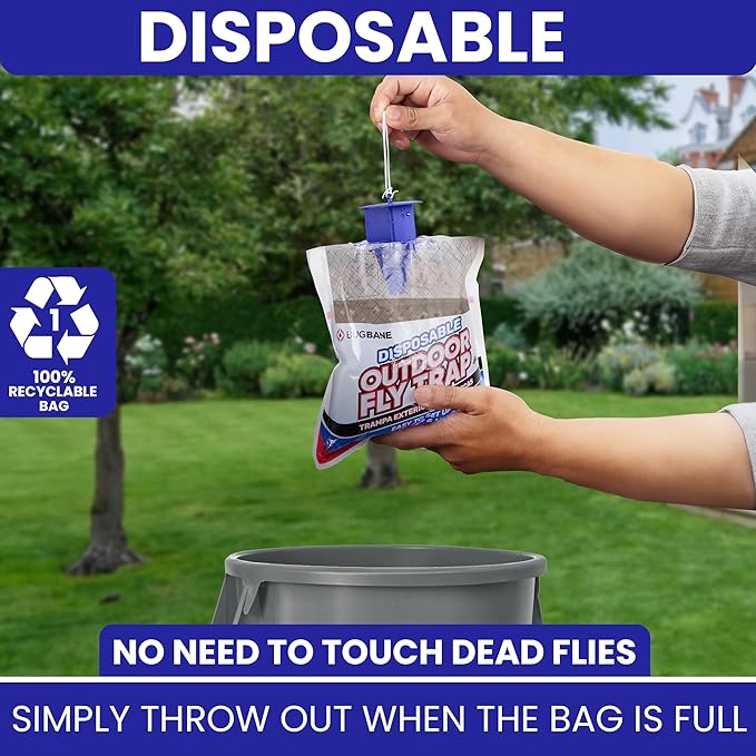 Fly Traps Outdoor Fly Trap for Patio. 9 Non-Toxic Pre-Baited Flies Bags Outdoor Disposable. Hanging Bug Catchers for All Filth Flies Killer for Outside Bug Control in Yard Horse Ranch Trash Can.