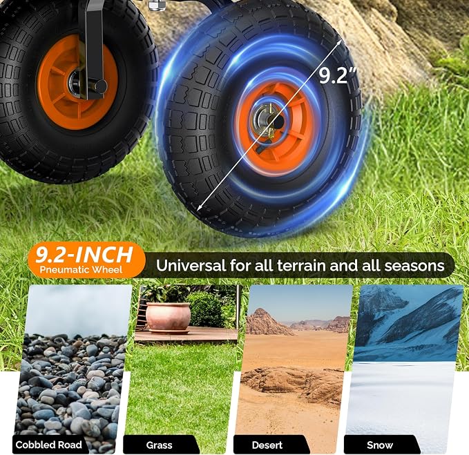 VINGLI Wagon Cart, Steel Frame and Wood Coated Railing, 330lbs All Terrain Wagon 9.2in Tires for Garden and Outdoor (Orange)