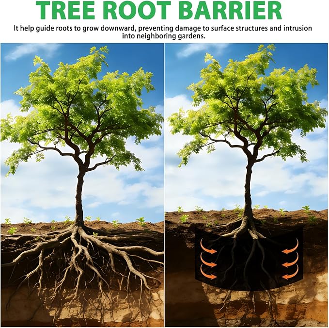 West Bay 50ft x 24in x 60mil Tree Root Barrier, Heavy-Duty Bamboo Root Barrier Weed Blocker for Landscape Tree Ring Edging Garden Borders Driveway and Sidewalk Protection Roads
