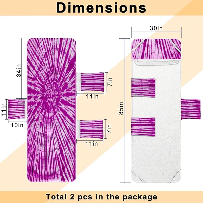 Lounge Chair Towel Cover, Tie Dye Style Chaise Lounge Cover(Pack of 2), Beach Chair Covers with Pockets for Pool Sunbathing Beach Garden Courtyard Outdoor Trips, 85 x30 in, Purple