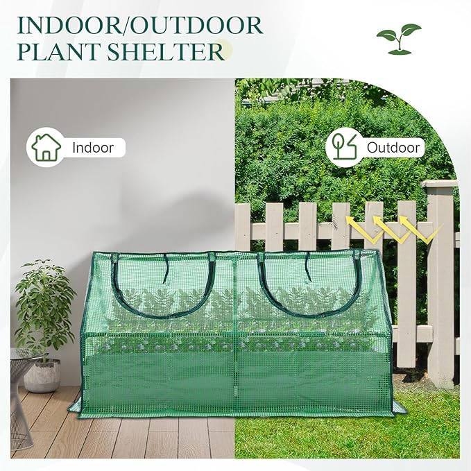 BPS 4x2x2 FT Raised Garden Bed with Green PE Cover, Portable Mini Greenhouse with 2 Zipper Windows for Patio, Garden, Yard
