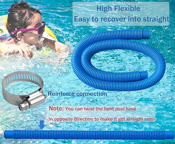 Pool Hoses Pool Pump Replacement Hose, 1.25 x 59 inch Above Ground Pool Hoses Tubes Compatible with Intex Filter Pump 607, 603, 637, 2 Pack Hose 4 Clamps Poolhose-2Pcs
