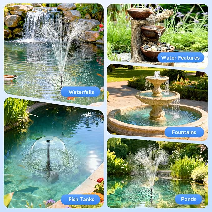 Antfraer 25W Solar Fountain Pump, 320 GPH Solar Pond Pump with 4 Nozzles, Adjustable Flow & 6.6ft Tubing, Solar Water Fountain Pump for Garden, Fish Tank, Backyard
