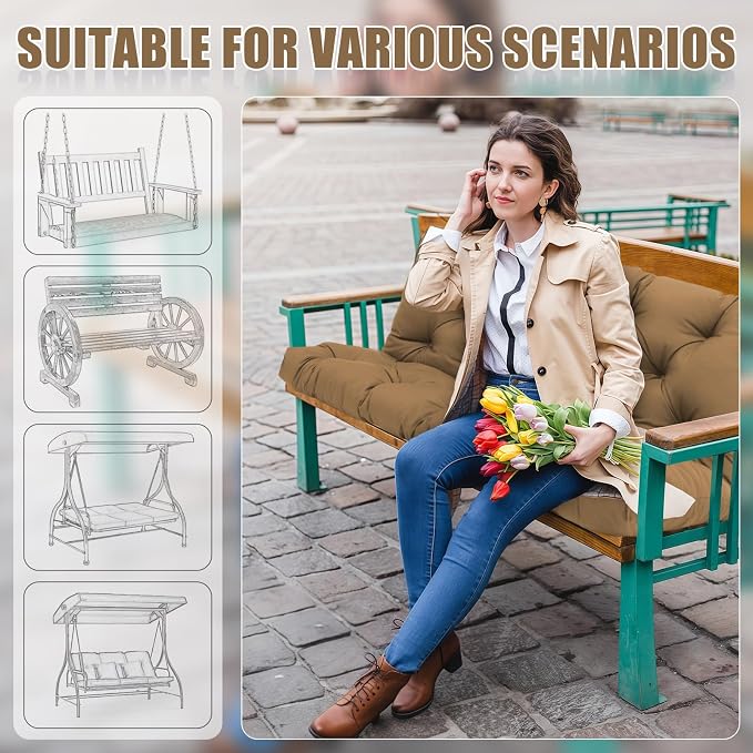 Porch Swing Cushions Replacement 60 inch with Backrest Extra Thick 5" Waterproof 3 Seater Swing Cushions for Outdoor Furniture Patio Bench (Coffee 60x40x5inch)