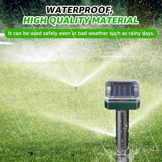 Mole Repellent Solar Powered Waterproof Outdoor Chipmunk Deterrent Solar Mole Repellent Ultrasonic for Gopher Vole Rat Squirrel Skunk Garden Yard Lawn Pest Control