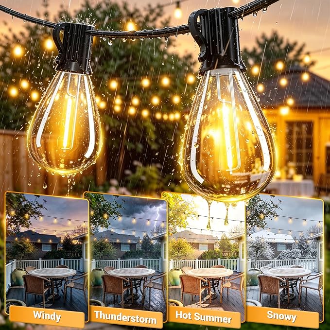 120FT Outdoor String Lights, 30+2 LED Shatterproof Bulbs with Remote & Timer,2700K Dimmable Waterproof Hanging Decor for Backyard, Garden, Porch, Balcony, Wedding Party Lighting