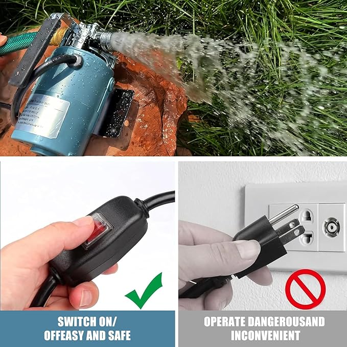Water Transfer Pump, 115V 1/10HP Electric Utility Pump with On/Off Switch 2*6 ft Water Hoses Kit for Removing Water from Garden Pool Aquariums Hot Tub Draining 1/8’’ Low Suction for Rain Barrel (Blue)