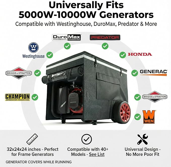 Generator Covers While Running,100% Waterproof Generator Cover,All Weather Use, 32"x24" X24 ", Super Heavy Duty 600D Waterproof Polyester Tarp 100% Waterproof, Tear Resistant, Black.