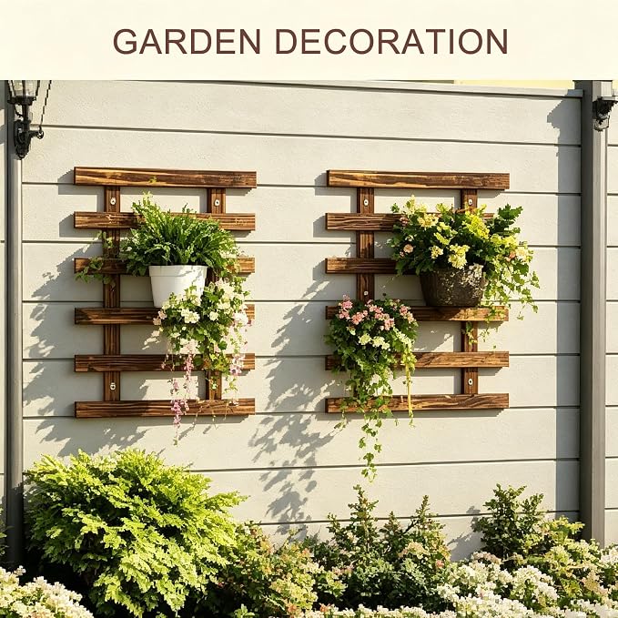 2 Pcs Wall Planter for Indoor Outdoor Plants - Wooden Wall Amounted Plant Holder for Hanging Pots, Vertical Pack Wood Garden Trellis for Climbing Plants Orchid Ivy Vine Rose Patio Home Decor, 15.75"