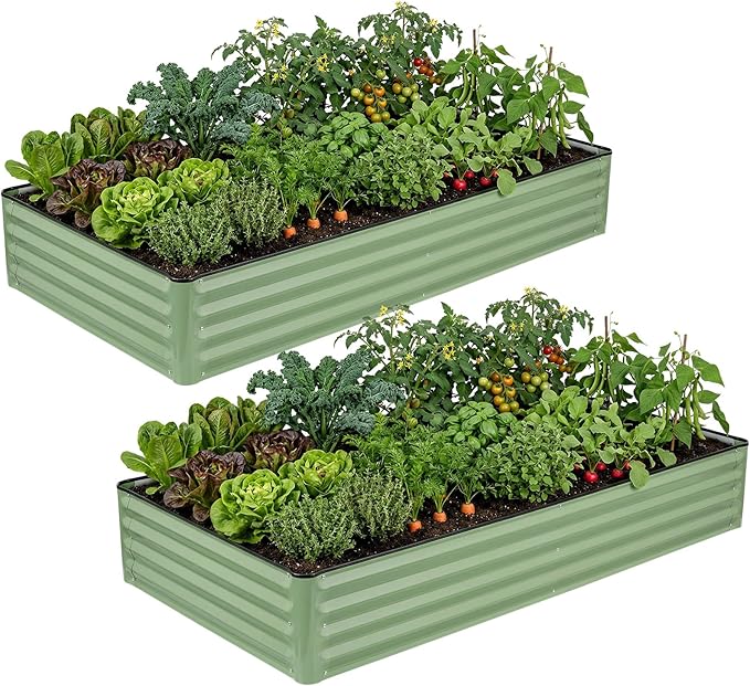 Galvanized Raised Garden Bed 2 Pack 6x3x1 Ft Patented Leak-Proof Planter Box Outdoor Metal Raised Garden Beds Kits for Veggies, Herbs & Flowers (Green)