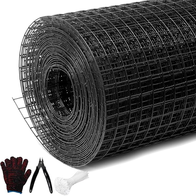 Black Hardware Cloth 1/4inx24inx100ft, Chicken Wire Fencing, 19Gauge, Vinyl PVC Coated Mesh, Welded Wire mesh, Perfect for Gopher Wire, Rodent Mesh, Tree Guard, Chicken Coop