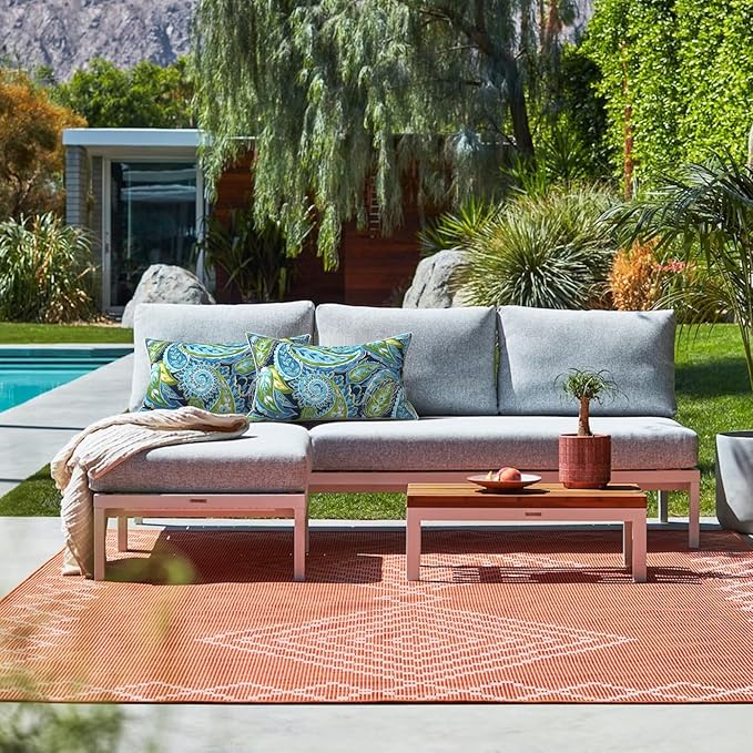 LVTXIII 2 Pack Outdoor Lumbar Pillow Covers 12x20 Inch with Piping, Water-Repellent Back Cushion Covers ONLY for Patio Furniture, Sofa, Garden Bench, Paisley Lapis Green