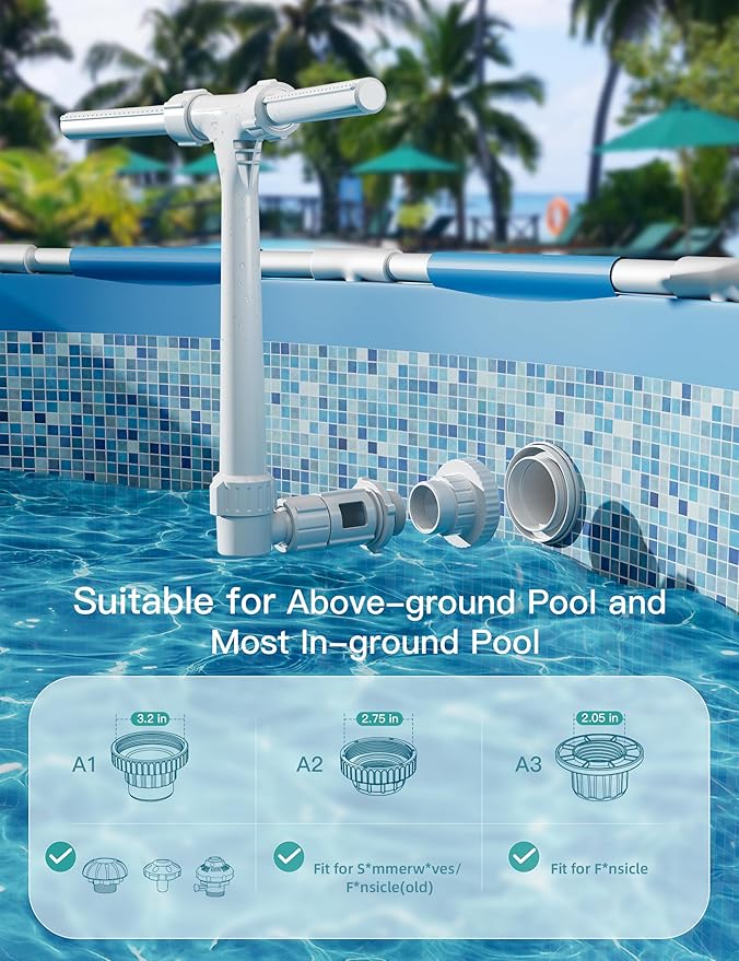 2026 Height Upgrade Pool Fountain for Above Ground/Inground Pools with Dual High-Pressure Spray, 360° Adjustable Cooling Jet & Relaxation - Waterfall Sprinkler Cooler
