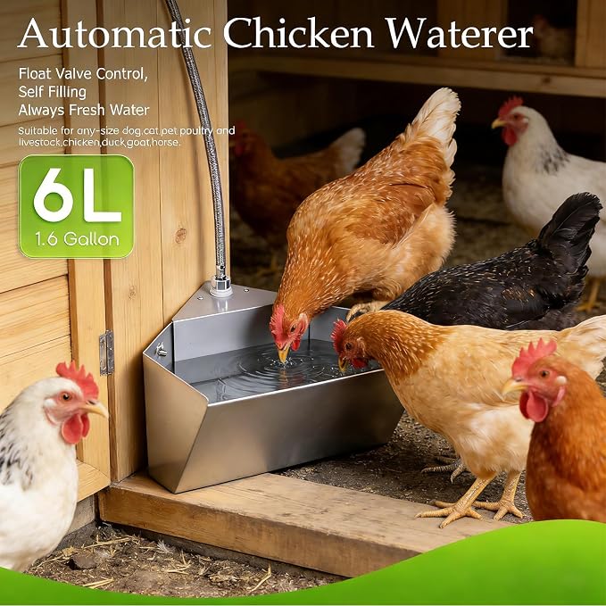 Automatic Dog Water Bowl, 1.6 Gallon Automatic Waterer with Float Valve, Self-Filling Dog Water Dispenser for Large Breed, Hanging Dog Water Feeder for Crate & Outdoor Use