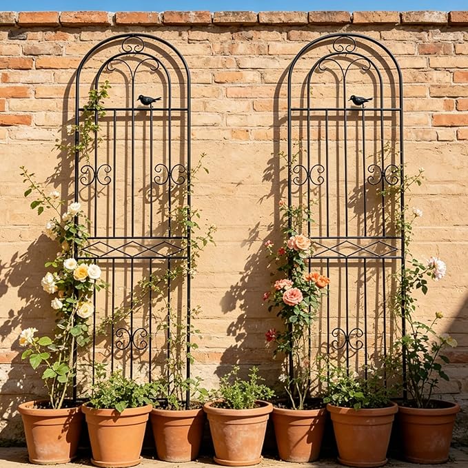 2 Pack 70.8" H x 19.7" W Metal Garden Trellis with Black Coating, Wire Lattice Grid Panel for Climbing Plants Outdoor Roses Vine Cucumbers Vegetables Flower Support (70.8" H, 2 Pack)