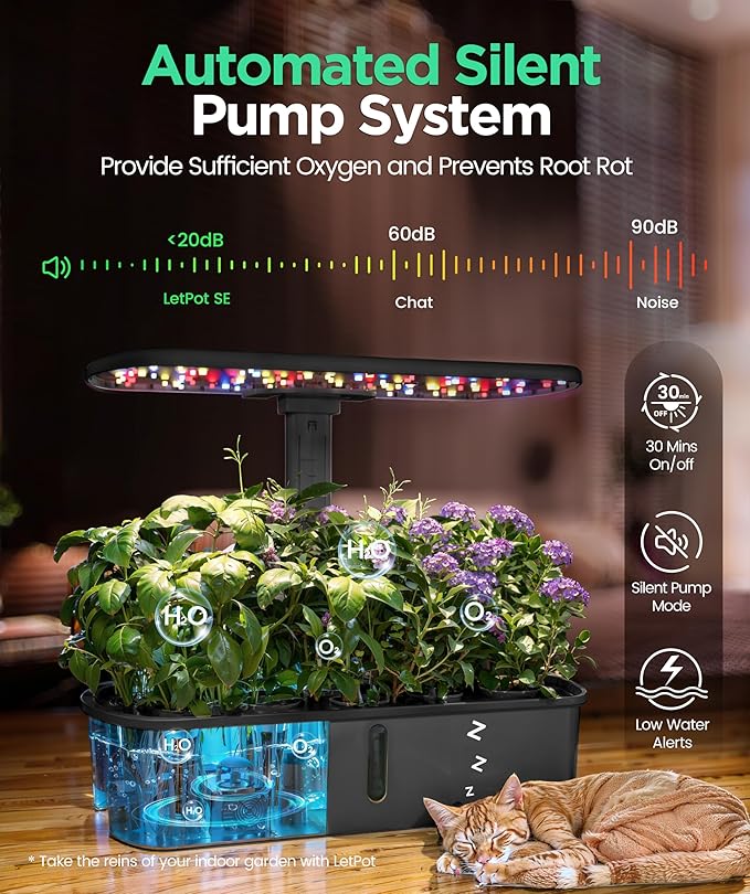 LETPOT LPH-Air Hydroponics Growing System Kits, APP & WiFi Controlled Smart Indoor Garden with 24W Grow Light Full Spectrum, 10 Pods Planter Indoor Gardening for Gifts, Kitchen, Vegetable (Black)