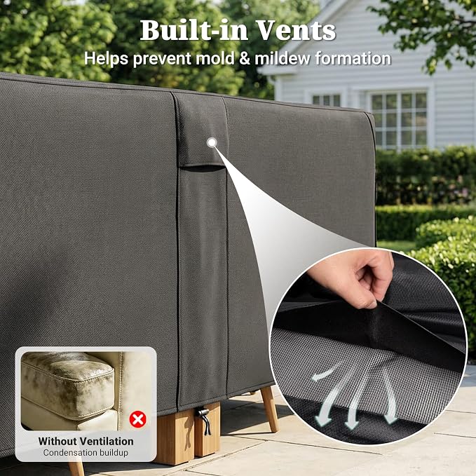 MR. COVER Heavy Duty Patio Furniture Covers, 900D Outdoor Furniture Cover Waterproof , Large Patio Set Covers Waterproof Outdoor for Dining Table and Chairs Combo, 113 x 76 x 28 Inch, Black