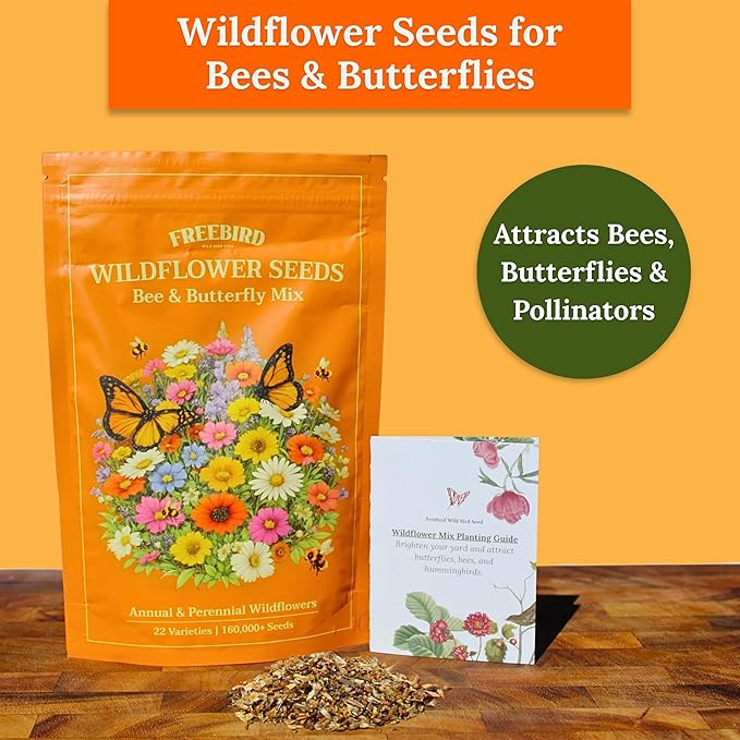Wildflower Seeds for Bees & Butterflies – 22 Variety Pollinator Mix – 160,000+ Seeds – 4 oz Annual & Perennial Blend