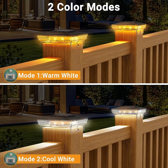 btfarm 4x4 Solar Post Cap Lights Outdoor, 2 Modes 16 LED Fence Deck Post Lights, 2 Pack Waterproof Solar Powered Lighting Outside Fit 4x4 3.5x3.5 Wooden/Vinyl for Porch Patio Garden, Copper Cap