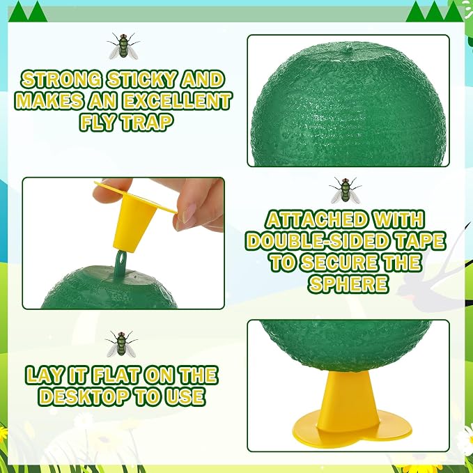 Qualirey 10 Set Fruit Fly Sticky Trap Balls Fungus Gnat Killer Bug Catcher Gnat Trap Insect Traps Indoor Outdoor Plant Fly Sticky Traps Ball for Fungus Plants(Green)