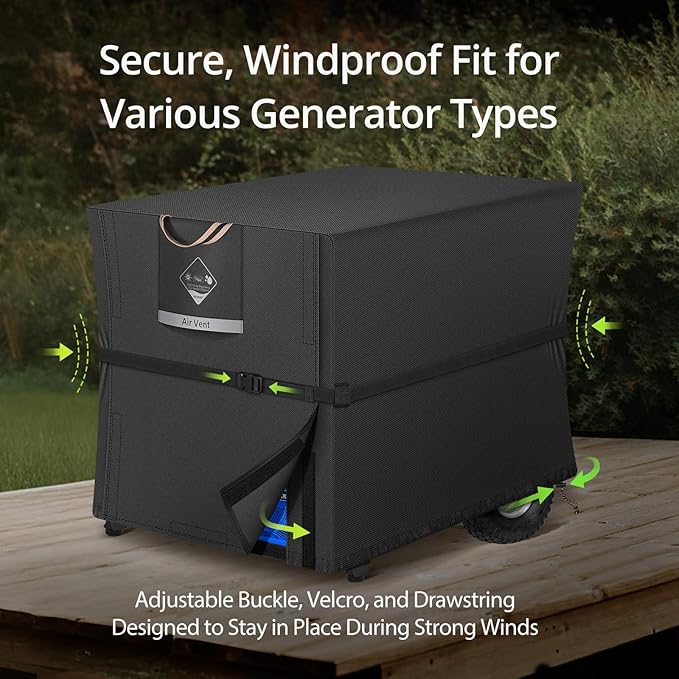 QH.HOME Waterproof Generator Cover 38x28x30 inch ,900D Heavy Duty Oxford with Secure Windproof Buckle- for Most Generators 5500-15000 Watt, Black
