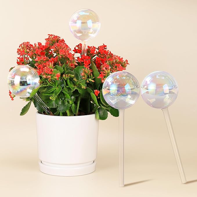 Soilagua 6.8 oz Wick-Controlled Plant Watering Globes, Self Watering Globes for Everyday and Vacation Use, Iridescent Glass Water Bulbs, Automatic Plant Waterer, 4 Pack