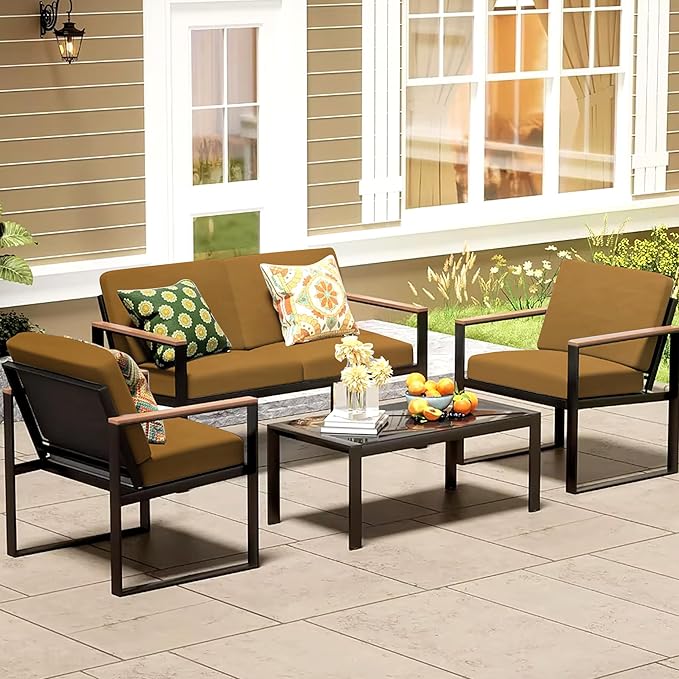 14Pcs Patio Cushion Covers,Outdoor Cushions Covers,Stretch Cushion Covers Replacement, Washable and Reusable Furniture Protectors(Camel)