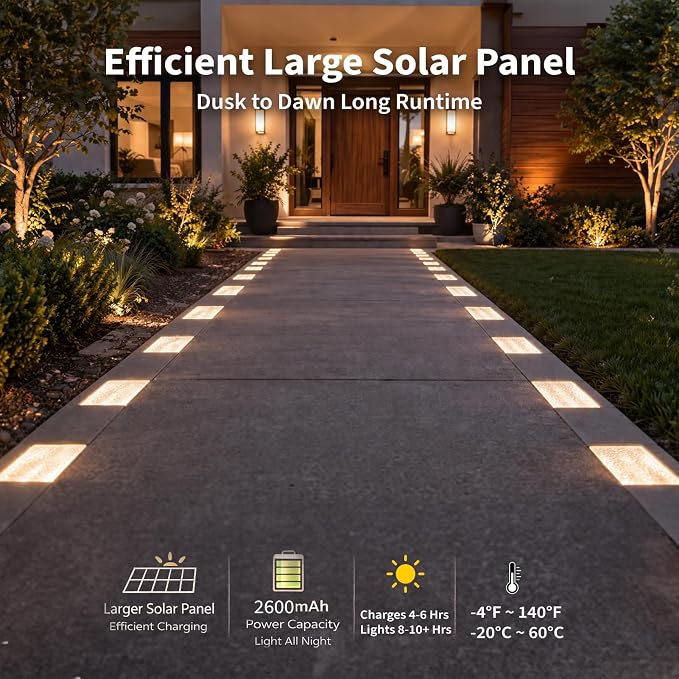 SHONELIGHTING Paver Lights, Solar Light Outdoor Waterproof, In-Ground Brick LED for Driveway & Pathway, Hardscape Pavers, Auto On/Off, Heavy Duty Warm White 3500K (6 Pack)