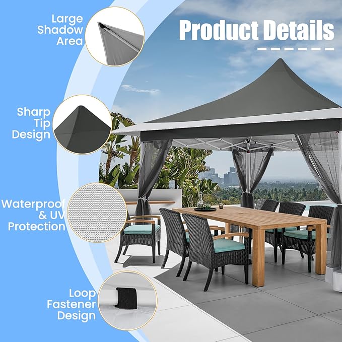 COBIZI 12x12 Pop up Canopy Gazebo on Clearance, Outdoor Canopy Tent with Mosquito Netting & Sandbags,Patio Portable Gazebo for Garden,Backyard & Lawn,Darkgrey