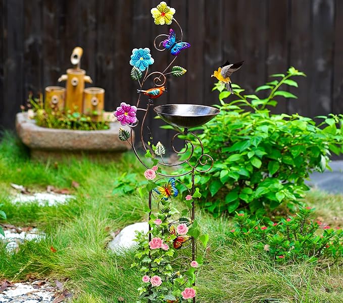 YYWMWM 57" Height Metal Bird Bath with Trellis for Outdoor, Vintage Decorative Bird Baths, Small Garden Plant Support, Antique BirdBath for Climbing Plants with Detachable Iron Bowl (Butterfly)