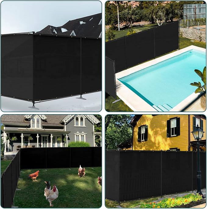 ECOOPTS 6'Hx128'L Privacy Fence Set with Poles and Rails Ground Spikes Fence Kit for Patio Garden Pool Yard (Black)