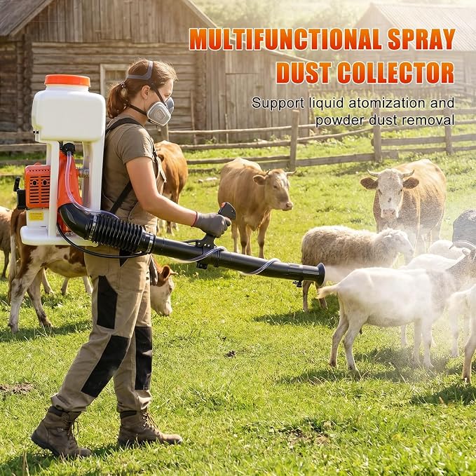 Gas Powered Backpack Fogger, 43cc 2-Stroke Engine Garden Sprayer, 3.7 Gallon Tank Insect Control Cold Mist Duster for Agricultural Lawn and Farm Use, 32ft Spray Range Red