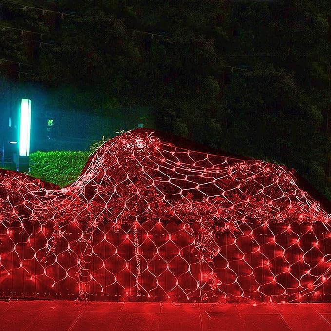 Dazzle Bright Christmas Net Lights, 360 LED 12FT x 5 FT Transparent Wire Waterproof Connectable String Lights with 8 Modes Christmas Outdoor Lights for Bushes Garden Party Holiday Decoration (Red)