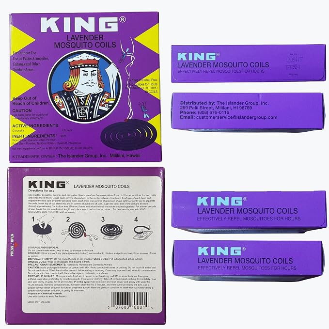 KING Mosquito Coils Outdoor Patio (Lavender & Citronella) – Hawaii’s #1 Natural Mosquito Coil Incense – up to 8 Hours (10 Coils)