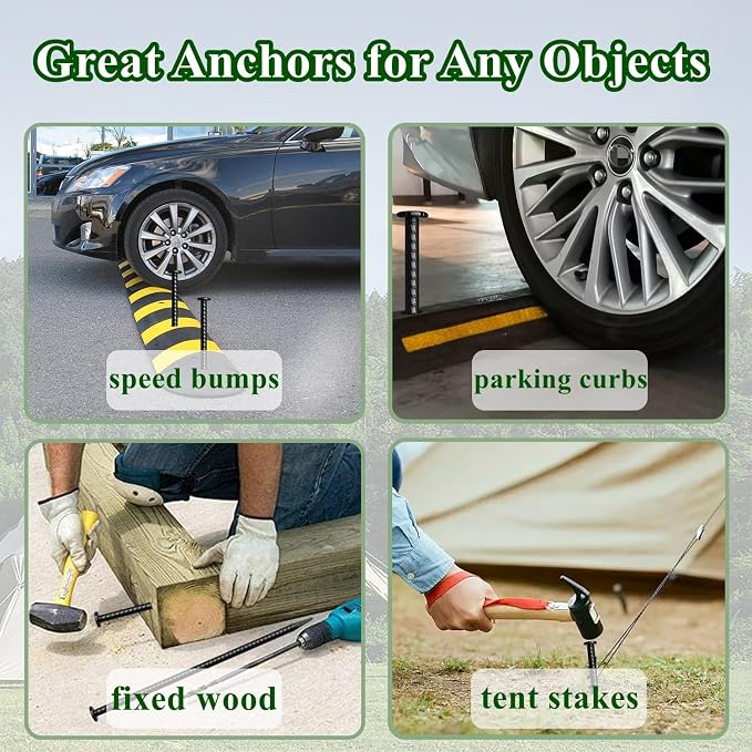 16 Inch Rebar Stakes 10 Pack Heavy Duty Ground Anchors 1/2 Inch Diameter Galvanized Steel Asphalt Anchoring Metal Spikes for Speed Bump, Parking Curb and Camping Tent
