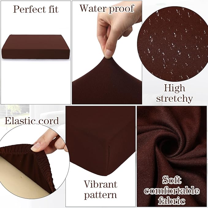 Newwiee 8 Pcs Stretch Patio Outdoor Cushion Covers Replacement for 4 Backrests and 4 Patio Cushions Covers, Waterproof Couch Sofa Slipcover Furniture Protector, Thin Fabric Breathable(Dark Coffee)