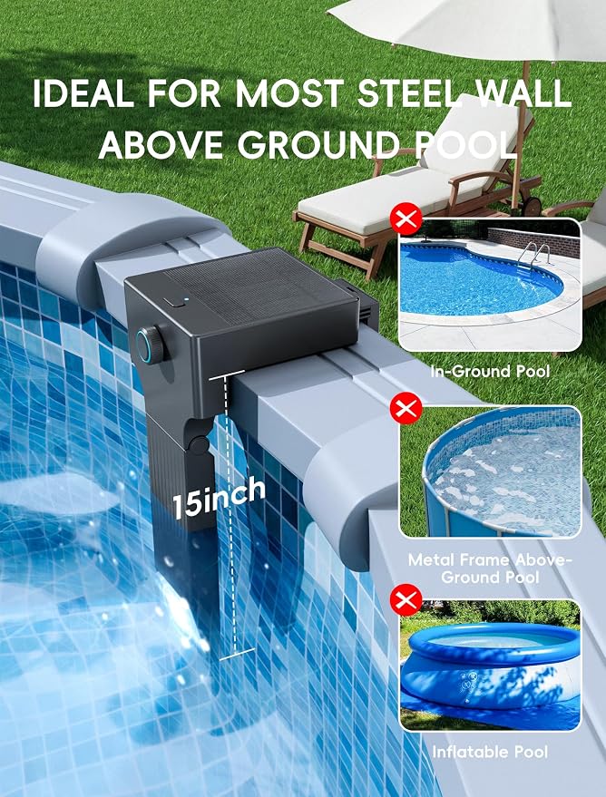 Solar Pool Lights for Above Ground Pools(Steel Wall Only), 10-Color RGB 4-Mode LED Underwater Submersible Poolside Light with Auto Dusk Sensor, Waterproof Design, Remote & Timer Off, 1 Pack