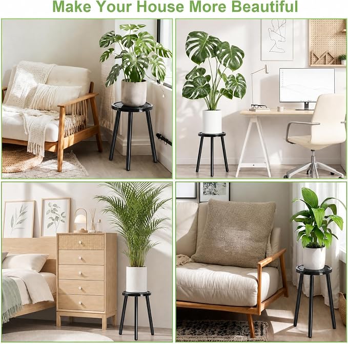 2-Pack Wood Plant Stands Indoor, 16.7" Tall Plant Stand Outdoor Mid-Century Plant Stool, Single Plant Table Modern Small Round Side/End Table for Living Room, Balcony, Office(Black)