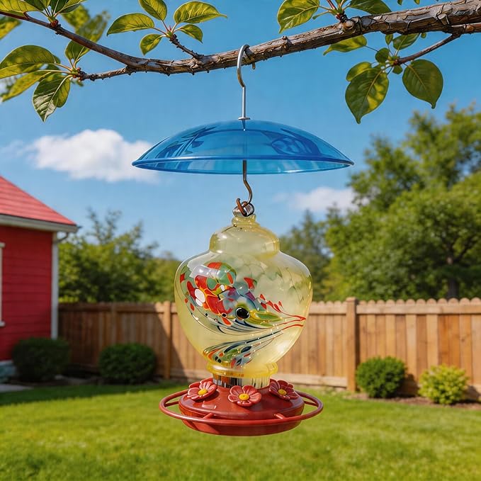 Small Rain Cover for Bird Feeder - 2PC x 8" Mini Hanging Weather Guard Protective Dome Against Rain/Snow/Sun - Blue Translucent Plastic - Dia. 20CM
