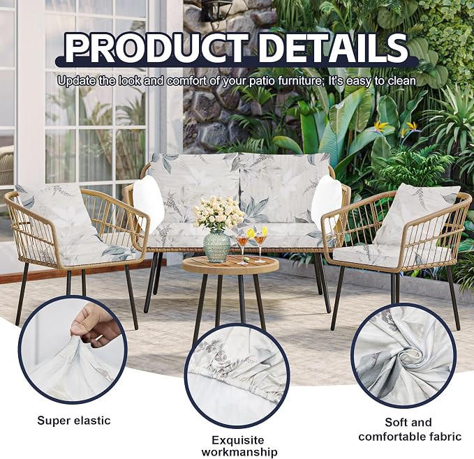 14Pcs Patio Cushion Covers,Outdoor Cushions Covers,Stretch Cushion Covers Replacement, Washable and Reusable Furniture Protectors(Blossoms)
