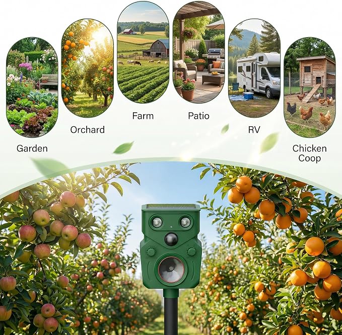 Ultrasonic Deer Repellent Devices 2 Packs , 2026 Upgrade Solar Animal Repeller with Motion Sensor & LED Lights, Waterproof Cat Deterrent Outdoor, Effective Repel Deer, Coyote, Raccoon, and Dog