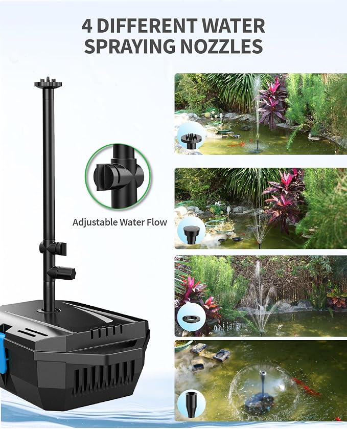 POPOSOAP 20W Solar Pond Filter with Fountain Pump, Solar Pond Pump and Filter Kit for Outdoor Pond Filter Box with Bio Media for Water Gardens, Ponds Up to 280 Gallons P3202