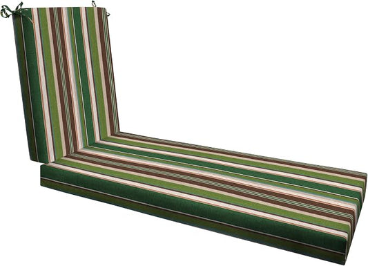 Honeycomb Outdoor Chaise Lounge Cushion for Patio Furniture, Water & Fade Resistant, Removable Cover, 21.5 x 70, Heritage Stripe Pine Green
