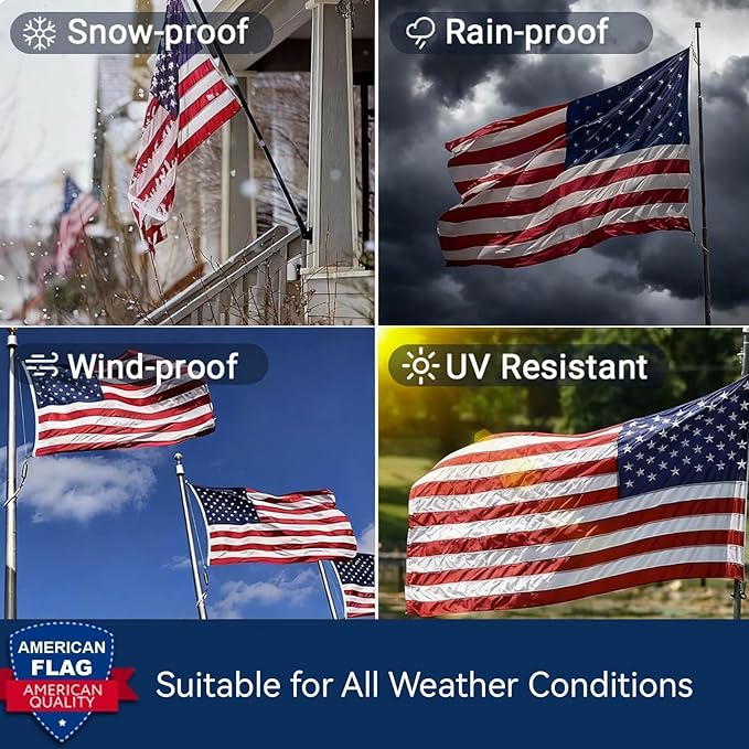 American Flag 4x6 FT for Outside Heavy-Duty 420D Polyester US Flag for Outdoor Long Lasting - Brass Grommets, Embroidered Stars & Sewn Stripes, Tearproof, Windproof, Reinforced All-Weather Durability