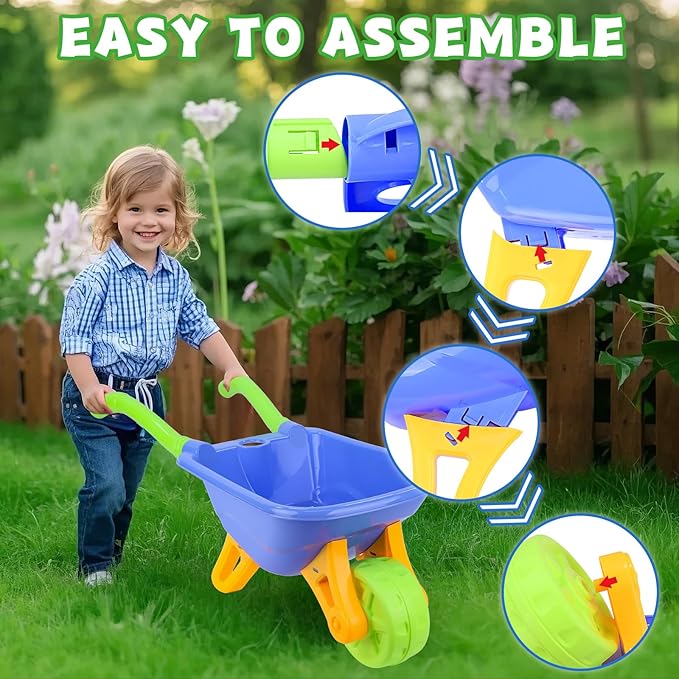 Magic4U 11-Piece Kids Gardening Set with Wheelbarrow, Shovel, Rake, Hoe, Gloves & Apron - Heavy-Duty Steel Tools & Interchangeable Handles, Outdoor Yard Toys for Boys Girls Ages 3-8