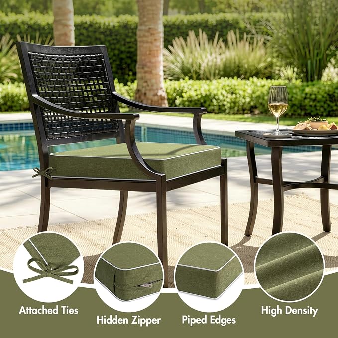 MIULEE Green Outdoor Chair Cushions Set of 2, 19x19x3 Inch Waterproof Patio Seat Cushions for Outdoor Furniture Couch Sofa, 3 Year Color Fastness High Density Foam with Adjustable Ties