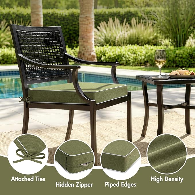 MIULEE Green Outdoor Chair Cushions Set of 2, 24x24x4 Inch Waterproof Patio Seat Cushions for Outdoor Furniture Couch Sofa, 3 Year Color Fastness High Density Foam with Adjustable Ties