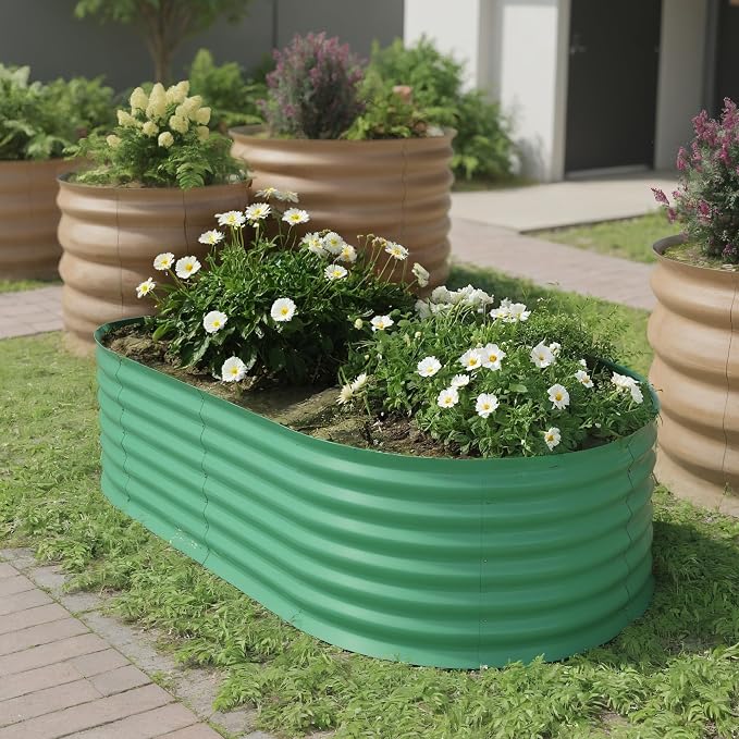 IDEALHOUSE 4x2x2 Ft Galvanized Metal Raised Garden Bed, 24-Inch Tall Outdoor Planter Box for Vegetables, Flowers & Herbs, Rust-Resistant Garden Beds for Backyard, Patio or Balcony, Green