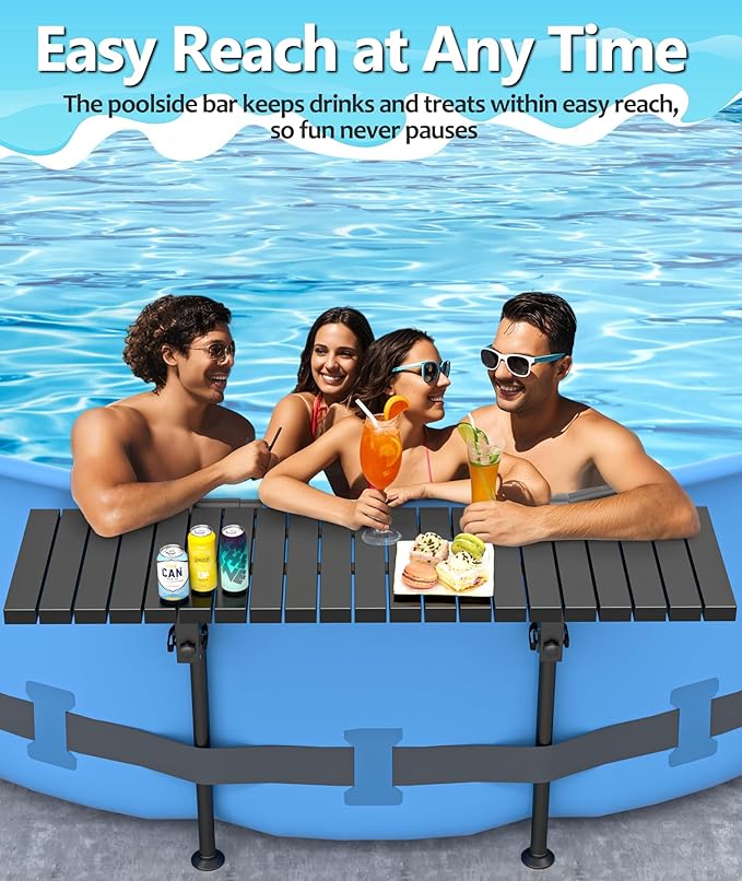 BoYata Pool Bar, Above Ground Pool Side Bar, 49.4×9.6" Galvanized Iron Poolside Table Holds 110LBS, Swim Up Bars Fit Top Rails 4.48" or Less, Frame Above Ground Round & Oval Swimming Pools Accessories