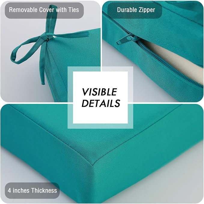 idee-home Outdoor Chair Cushions for Patio Furniture, Outdoor Seat Cushion | Waterproof Hampton Bay Deep Seat Replacement Couch Chair Cushions for Garden Backyard Blue 26.5 x 26.5